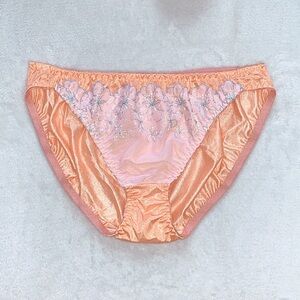 Japanese Vintage Nylon Shiny Smooth Tricot Embroidery Panties JP-4L / US-XL